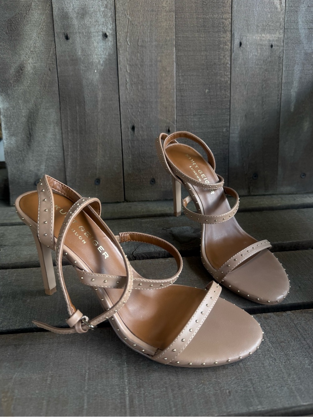 Kurt Geiger London Portia Nude Studded Strappy Heels - Size 39 (Fits 8.5)